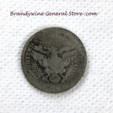 An 1893 Silver Barber Quarter for sale by Brandywine General Store, the coin is in about good condition reverse side