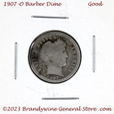 A 1907-O Barber silver dime for sale by Brandywine General Store in good condition