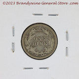 A 1908-D Barber silver dime in good condition reverse of coin