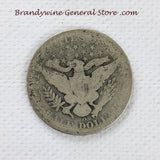 A 1908-O Barber Half dollar coin for sale by Brandywine General Store in about good - good condition reverse of coin