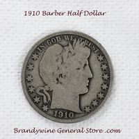 A 1910 Barber Half dollar coin in good plus condition for sale by Brandywine General Store