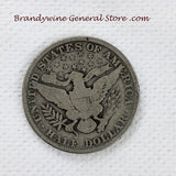 A 1910 Barber Half dollar coin in good plus condition for sale by Brandywine General Store reverse side of coin