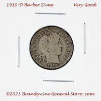 A 1910-D Barber dime in very good condition for sale by Brandywine General Store