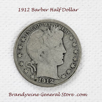 A 1912 Barber Half dollar coin in good condition for sale by Brandywine General Store