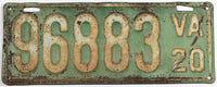 An antique 1920 Virginia Passenger Car License Plate for sale by Brandywine General Store