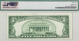A Series of 1950 FR #1961-G Chicago five dollar federal reserve note professionally slabbed or graded by PMG at 62 Uncirculated reverse of bill