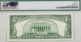 A Series of 1950 FR #1961-G Chicago five dollar federal reserve note professionally slabbed or graded by PMG at 65 Gem Uncirculated reverse of bill