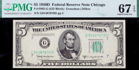 A FR #1965-G series of 1950D five dollar federal reserve star note from Chicago for sale by Brandywine General Store in superb gem uncirculated condition