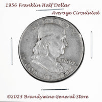 A 1956 Franklin Half Dollar in average circulated condition for sale by Brandywine General Store.
