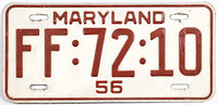 1956 Maryland Single License Plate