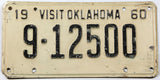 A classic 1960 Oklahoma car license plate in very good minus condition