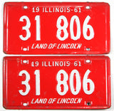 A classic pair of 1961 Illinois Passenger Automobile License Plates for sale by Brandywine General Store in very good condition