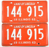 A classic pair of 1962 Illinois Passenger Automobile License Plates for sale by Brandywine General Store in very good condition