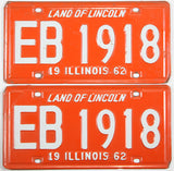 A classic pair of 1962 Illinois Passenger Automobile License Plates for sale by Brandywine General Store in very good plus condition