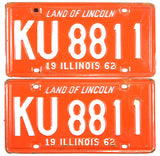 A classic pair of 1962 Illinois Passenger Automobile License Plates for sale by Brandywine General Store in very good plus condition