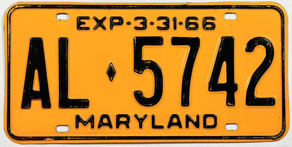 1966 Maryland Single License Plate | Brandywine General Store