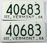A classic pair of 1966 Vermont Passenger Car License Plates for sale at Brandywine General Store in excellent minus condition