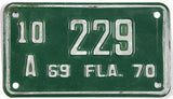 A classic 1969 - 70 Florida Motorcycle License Plate for sale by Brandywine General Store in very good plus condition