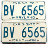A pair of classic 1970 Maryland passenger car license plate for sale by Brandywine General Store in very good condition