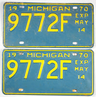 A pair of 1970 Michigan Commercial License Plates for sale by Brandywine General Store in very good condition