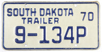 A classic 1970 South Dakota trailer license plate for sale at Brandywine General Store in excellent minus condition