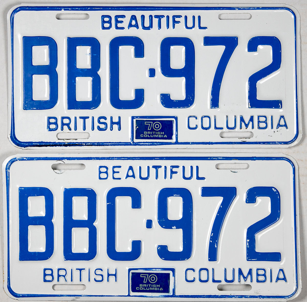 A pair of 1970 British Columbia Canada license plates grading very good plus