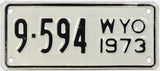A classic 1973 Wyoming motorcycle license plate for sale by Brandywine General Store County #9