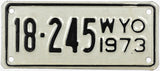 A classic 1973 Wyoming motorcycle license plate for sale by Brandywine General Store County #18