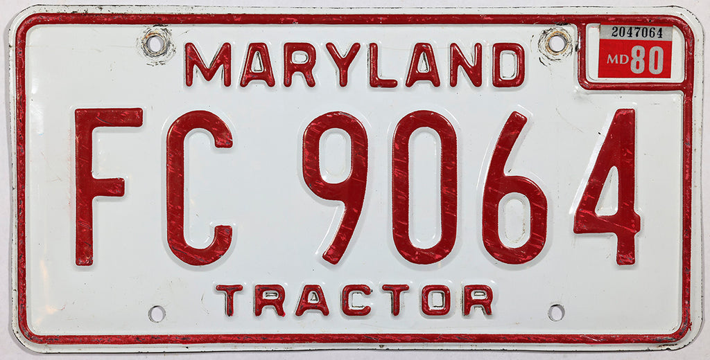 1980 Maryland Tractor License Plate Brandywine General Store