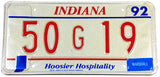A classic 1992 Indiana passenger automobile license plate from Marshall County for sale by Brandywine General Store in excellent condition