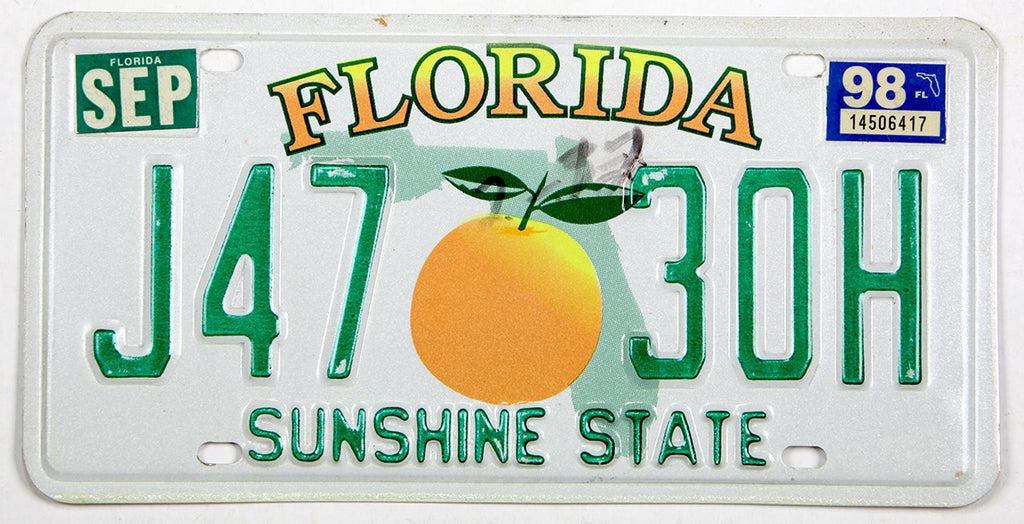 1998 Florida License Plate with Orange Brandywine General Store