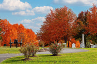 An original premium quality art print of Cannon, Red Roses and Fall Colors in Gettysburg National Cemetery for sale by Brandywine General Store