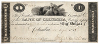 An obsolete one dollar rare banknote from the Bank of Columbia in Kentucky issued September 15, 1818 for sale by Brandywine General Store in fine condition