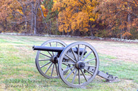 An original premium quality art print of Confederate Cannon in Field with Rock Wall on Seminary Ridge in Gettysburg Military Park for sale by Brandywine General Store