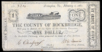 A one dollar obsolete civil war currency issued by the County of Rockbridge from Lexington VA on February 2, 1863 for sale by Brandywine General Store grading very fine