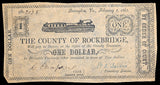 A one dollar obsolete civil war currency issued by the County of Rockbridge from Lexington VA on February 2, 1863 for sale by Brandywine General Store very fine