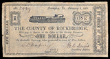 A one dollar obsolete civil war currency issued by the County of Rockbridge from Lexington VA on February 2, 1863 for sale by Brandywine General Store very fine