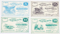 A set of four obsolete change notes made by W. A. Hanford thru the Summit County Bank at Cuyahoga Falls, Ohio during the Civil War in 1862 for sale by Brandywine General Store