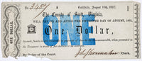 One Dollar obsolete civil war currency issued by the County of Scott from Estillville, now Gate City, VA in 1862 with the clock vignette for sale by Brandywine General Store EF with Losses