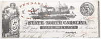 An Obsolete North Carolina Civil War five dollar treasury note issued July 1, 1862 from Raleigh NC for sale by Brandywine General Store