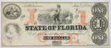 An obsolete State of Florida one dollar treasury note issued from Tallahassee during the Civil War on January 1, 1864 for sale by Brandywine General Store in almost uncirculated condition