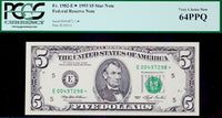 A FR #1982-E* five dollar federal reserve Star note from the Richmond District graded PMG 64 PPQ for sale by Brandywine General Store