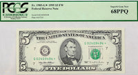 A series of 1995 FR #1985-G* five dollar federal reserve Star note from the Chicago District graded PCGS 68 PPQ for sale by Brandywine General Store