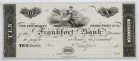 An obsolete ten dollar remainder note from the Frankfort Bank in Kentucky for sale by Brandywine General Store in choice crisp uncirculated condition