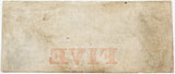 A five dollar obsolete banknote issued by the Valley Bank of Hagerstown Maryland in 1855 for sale by Brandywine General Store reverse of bill