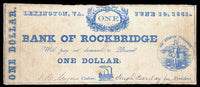 A one dollar Bank of Rockbridge obsolete Civil War one dollar banknote issued from Lexington VA on June 10, 1861 for sale by Brandywine General Store fine condition
