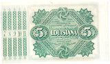 An obsolete five dollar baby bond issued by the state of Louisiana in 1870s during the Reconstruction era with five coupons on the side for sale by Brandywine General Store reverse of bond