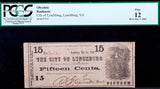 A fifteen cents civil war obsolete currency from the City of Lynchburg VA certified PCGS 12 Fine and dated May 1, 1862 for sale by Brandywine General Store