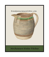 An archival premium Quality Art Poster of an antique Mochaware Water Pitcher for sale by Brandywine General Store
