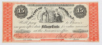 A fifteen cents obsolete scrip from the The City of Newark New Jersey issued during the civil war on August 01, 1862 estimated grade of choice very fine